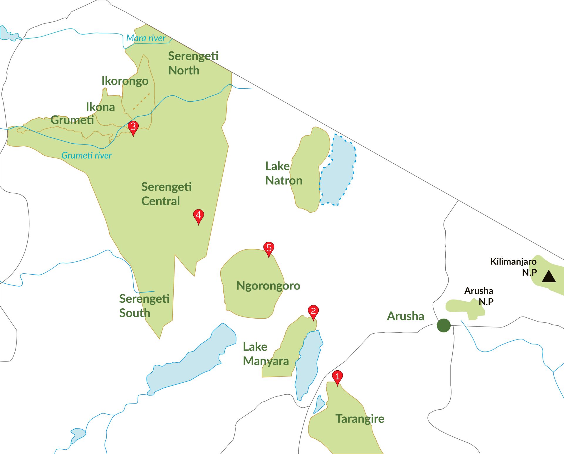 5 Days Safari in Tanzania Map